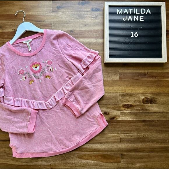 Matilda Jane Heart To Heart Autumn Prairie Pink Embroidered Knit Sweatshirt 16 - Picture 1 of 7
